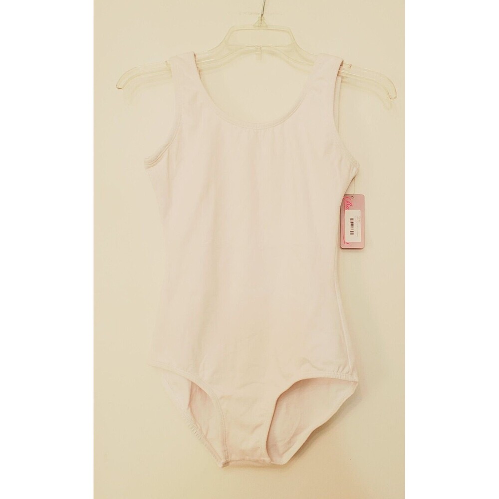 Basic Moves Bodysuit Tank Leotard XL White Scoop Neck High Leg Shelf Bra Support